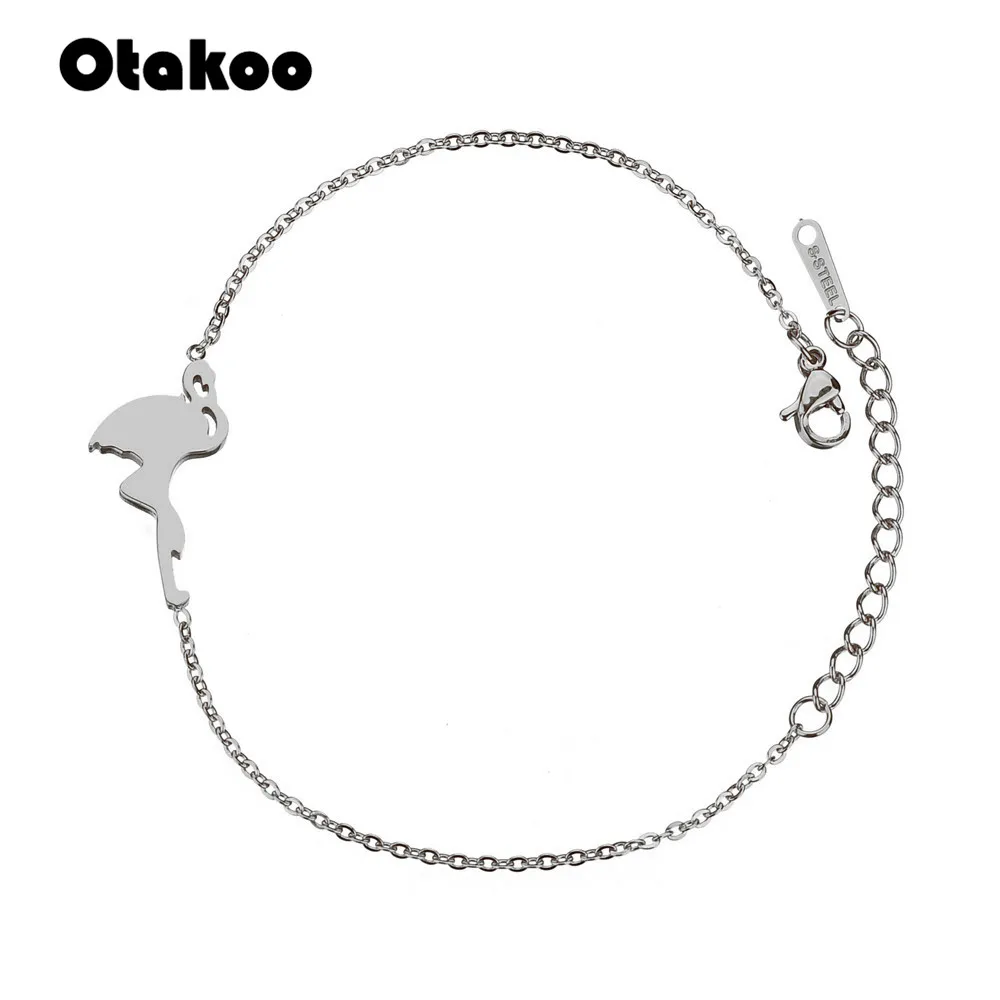 Otakoo Simple Jewelry Bird Flamingo Crane Bracelet For Women Stainless Steel Cute Animal Bracelets Drop Shipping | Украшения и