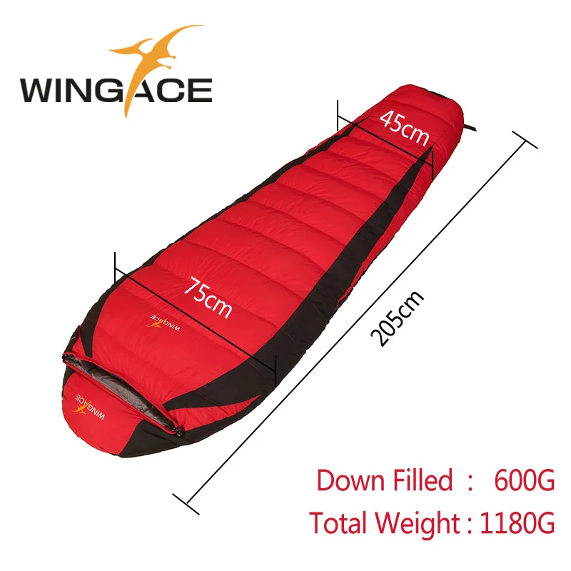 WINGACE Fill, 600 г, 1000 г, пуховый, для кемпинга, походов, ультралегкий спальный мешок для взрослых, мумия, нейлоновый, гусиный пух, спальный мешок для путешествий - Цвет: Red 600G