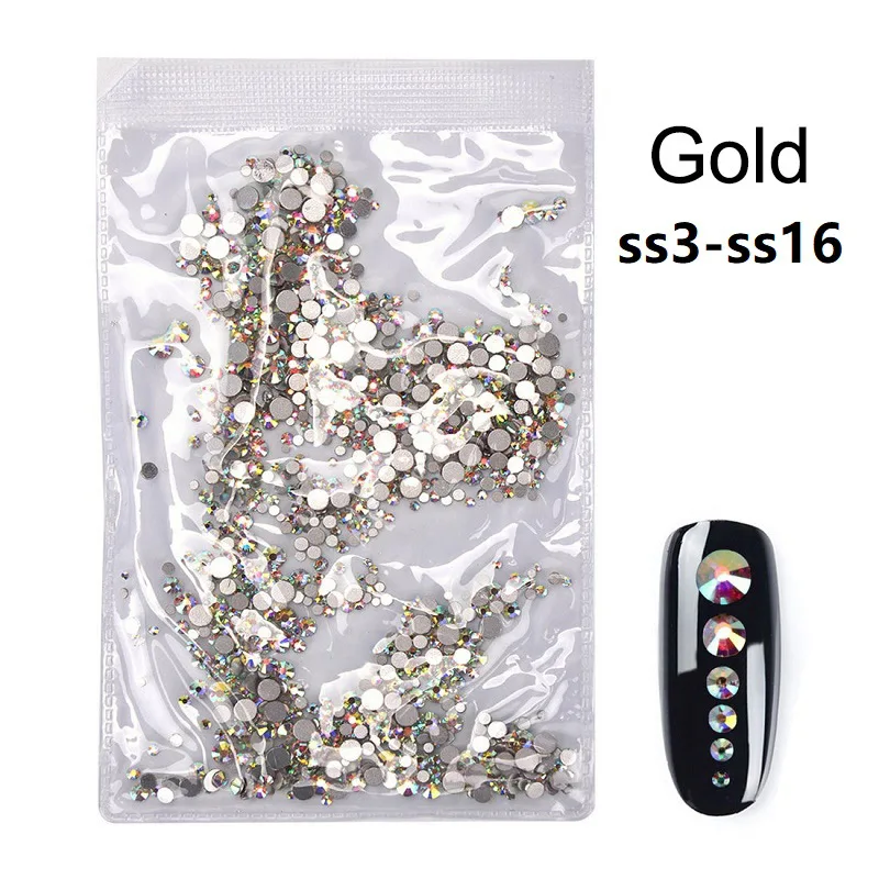 Gold Biutee 1000 шт./пакет блестящие стразы кристалл AB SS3-SS16 все размеры один мешок Стразы для ногтей страз драгоценный камень украшение для ногтей - Цвет: Gold