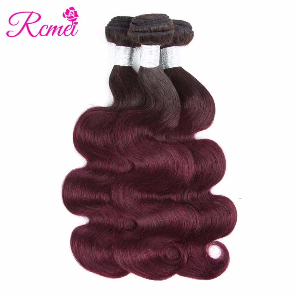 Ombre Bundles With Closure 1B/99j Colored Brazilian Body Wave Dyed Bundle 4PCS Deal Wine Red 2 Tone Human Hair Weav |