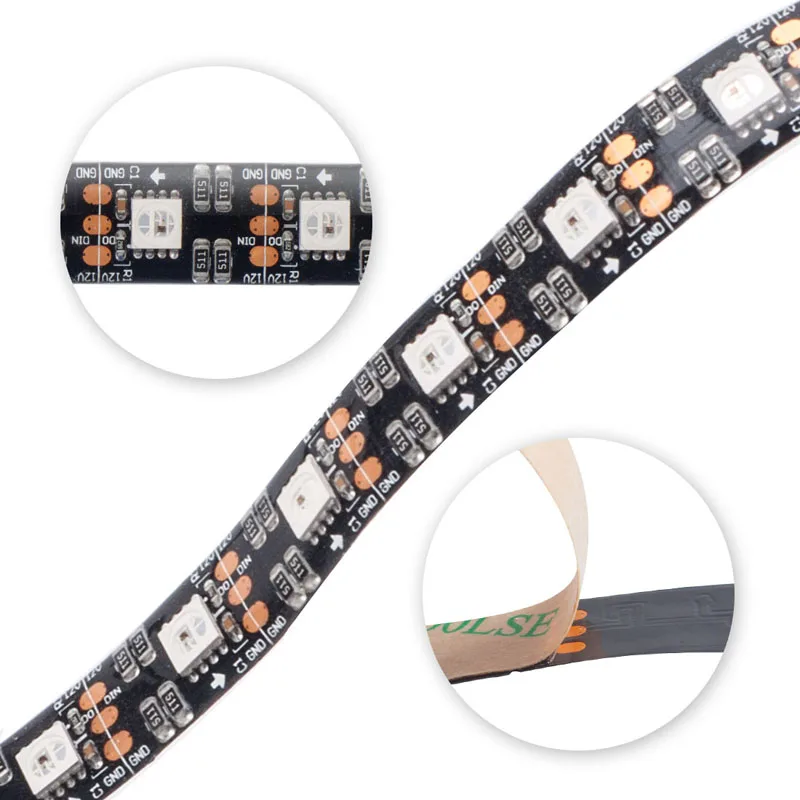 SK6812 RGB WS2812 12В 5м 60leds/m Smart Led Pixel WS2812B полоса черная PCB IC индивидуально адресуемые