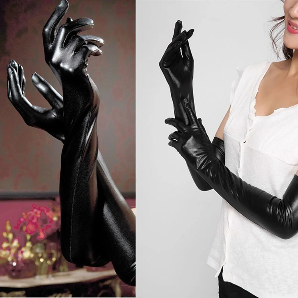 

1Pair Adult Sexy Long Latex Gloves Black Ladies Hip-pop Fetish Faux Leather Gloves Clubwear Catsuit Cosplay High quality