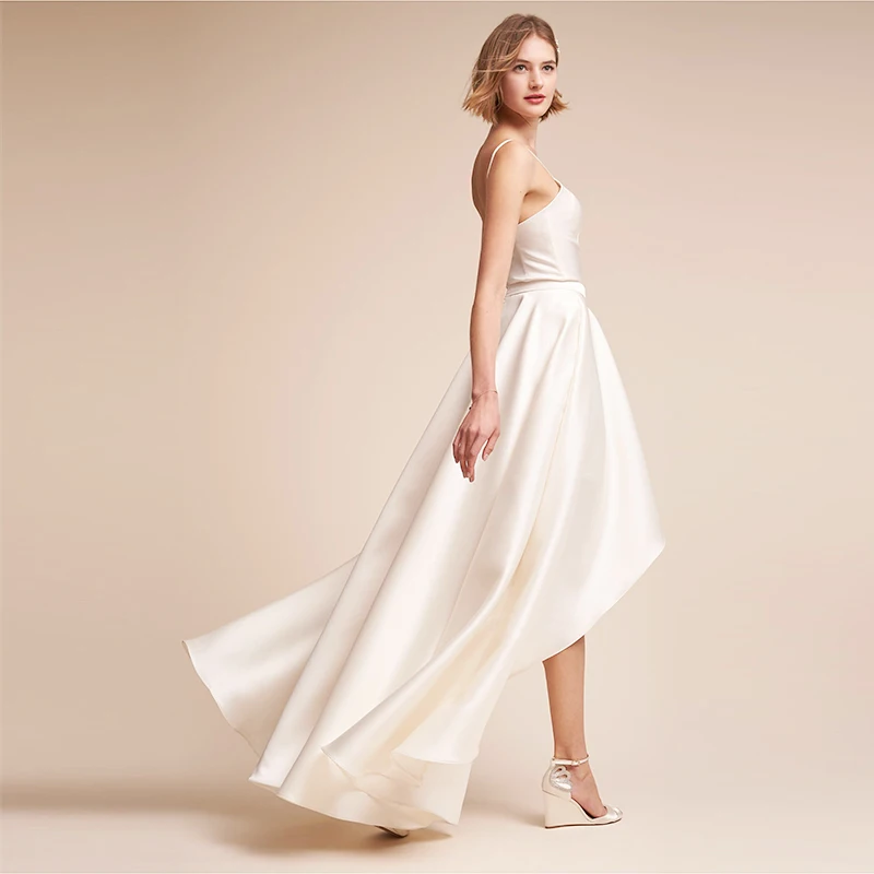 Новые простые v образным вырезом атласная Высокая Низкая Vestidos De Novia Кристалл