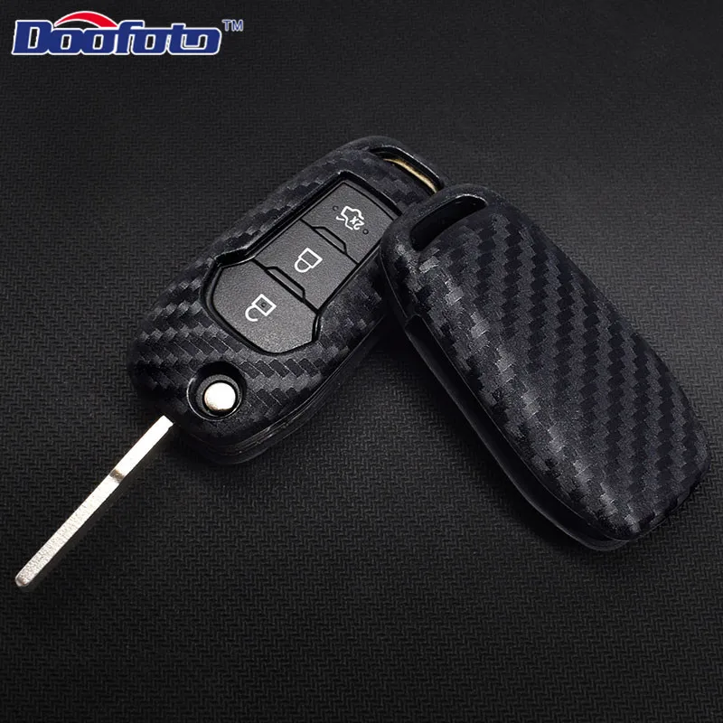 Black Doofoto украшение автомобиля авто ключ чехлы Чехол для Ford Focus 2 3 Mk2 Mk3 Fiesta Ranger Mondeo Mk4 Fusion углеродное волокно автомобильный Стайлинг - Название цвета: Black