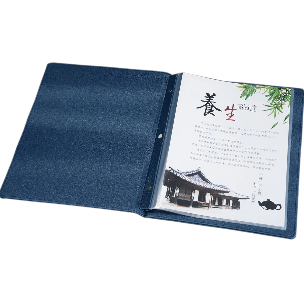 Customized A4 меню обложка для папки с пластиковыми карманами низкий MOQ customisedPU кожаный