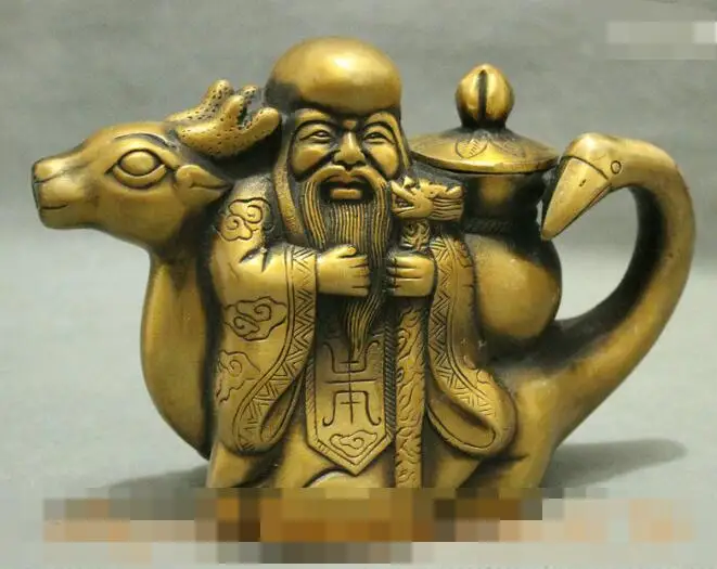 Free shipping S03028 Chinese Bronze Collect Deer Goose Longevity Shou Star God Statue Wine Pot Teapot | Дом и сад