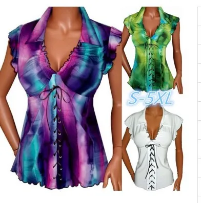 Новая летняя женская блузка свободная рубашка с коротким рукавом шифоновая