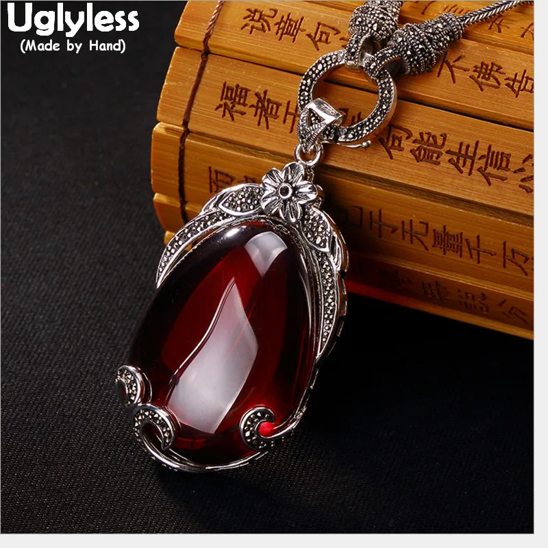 

Uglyless Real 925 Sterling Silver Handmade Flower Pendants Necklaces NO Chains Thai Silver Chalcedony Pendant for Women Bijoux