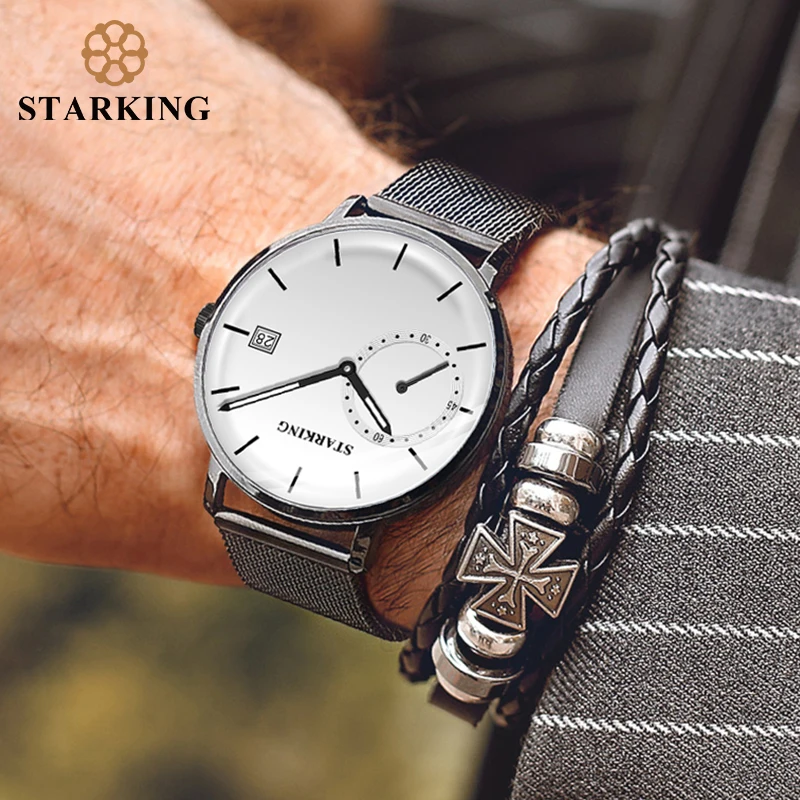 Старкинг Платье Мужские часы стальной сетчатый ремешок Кварцевые аналоговые