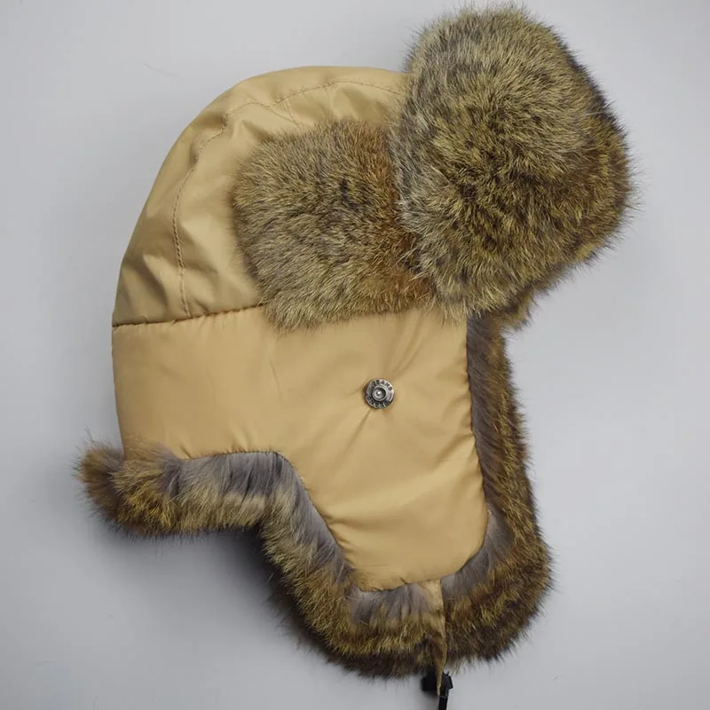 beige and tan fur MS. MinShu шапка из меха кролика рекс зимняя Лыжная шапка унисекс из натурального кроличьего меха шапка-ушанка из натурального меха шапка-бомбер для мужчин и женщин - Цвет: beige and tan fur