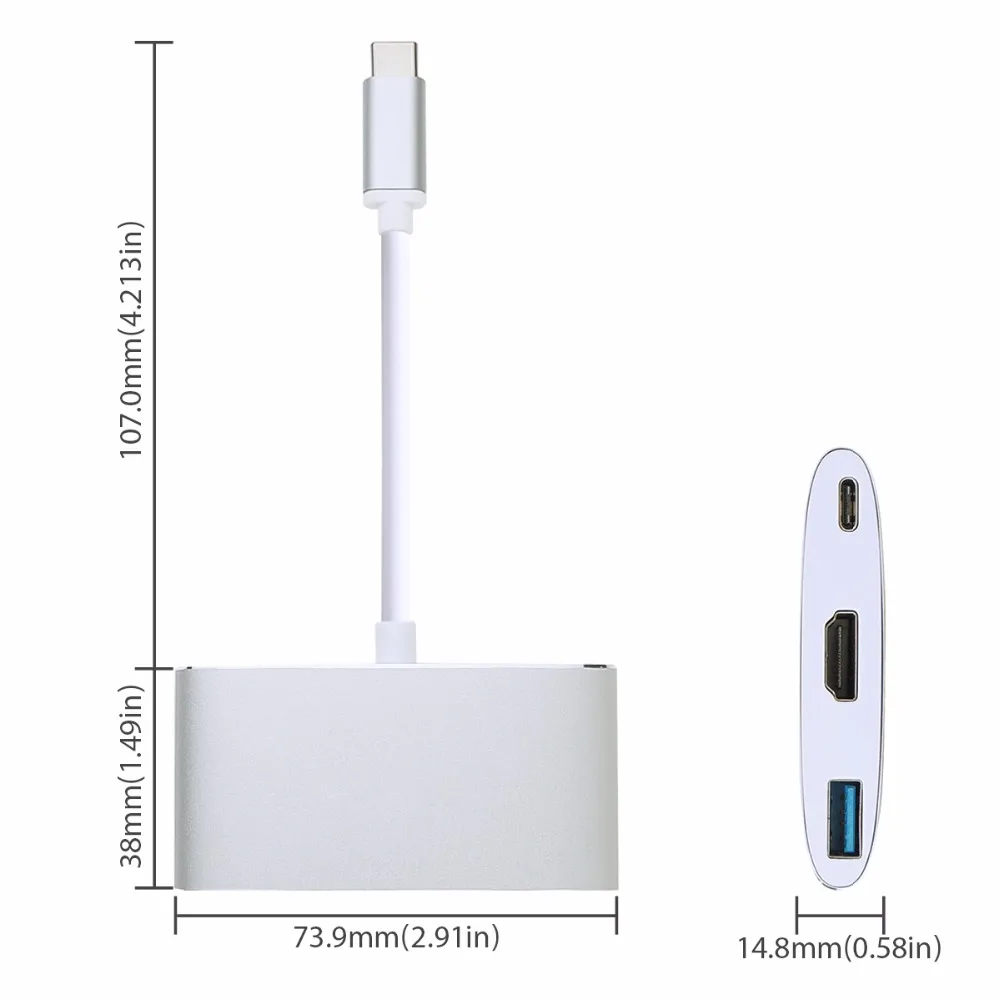 JZYuan USB C 3,1 к HDMI 4 к цифровой AV многопортовый адаптер USB 3,0 Тип C PD концентратор адаптер конвертер для Macbook хромированная книга