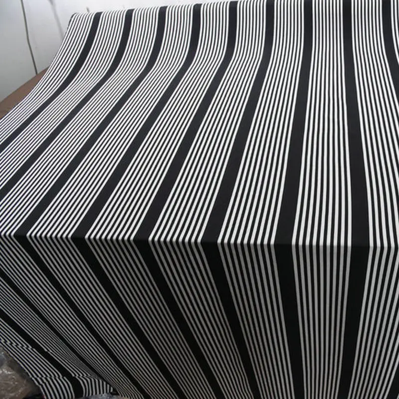 Шелковый крепдешин с принтом в Вертикальную Полоску черный/белый|Ткань| |