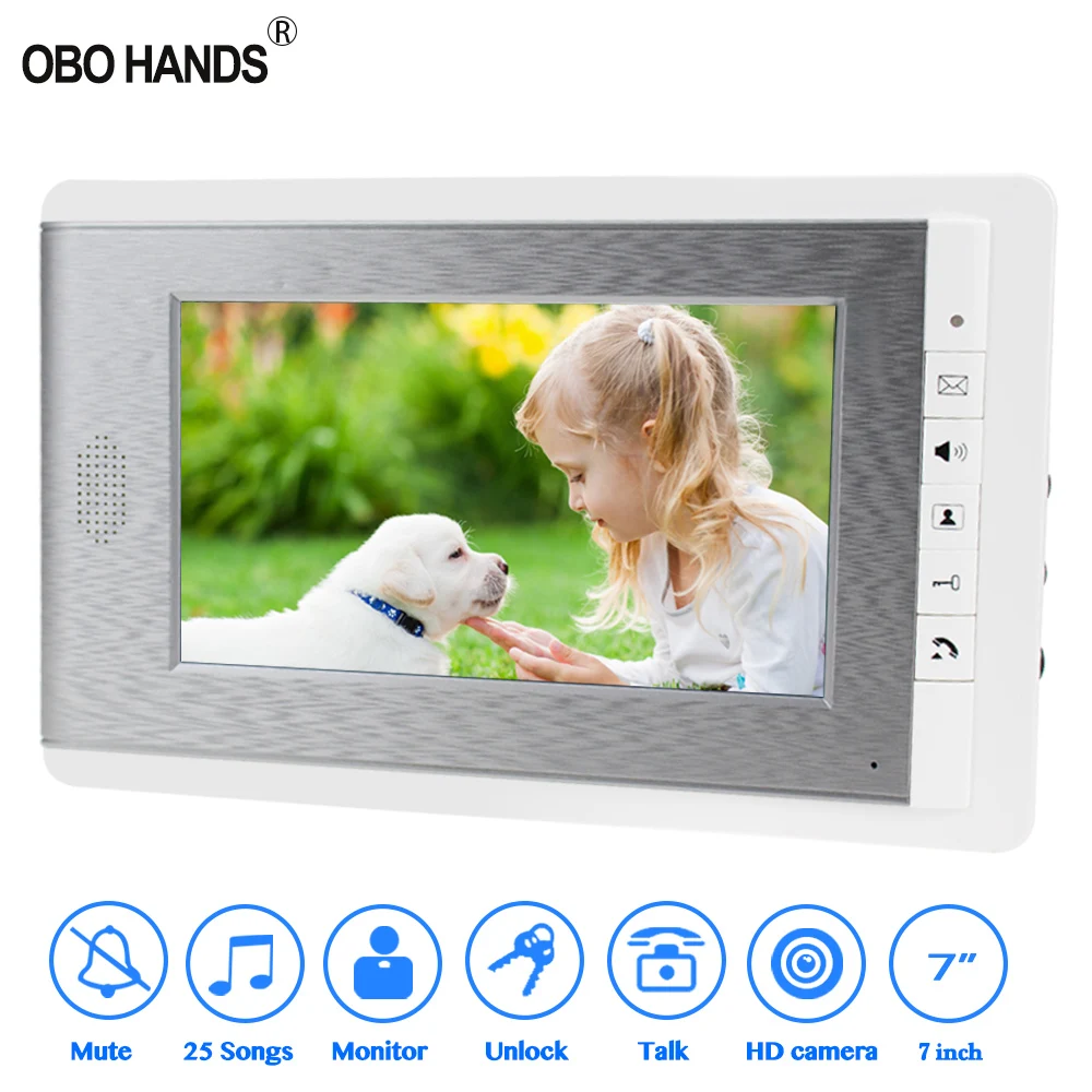 Wired Color Video Intercom Bell 7 inch TFT indoor Unit Monitor Screen Video Doorbell Home Door Phone for Entry Access System OBO