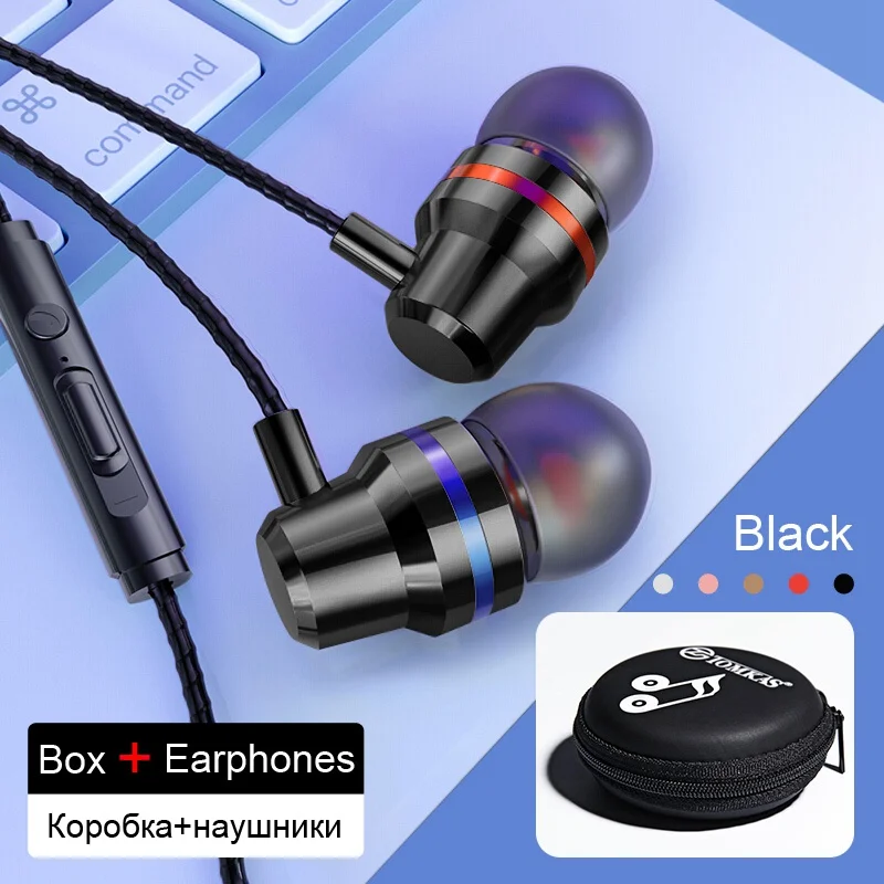 Earphones with Box TOMKAS проводные наушники-вкладыши 3,5 мм, наушники-вкладыши с микрофоном, стереогарнитура, 5 цветов, для samsung, Xiaomi, телефона, компьютера - Цвет: Earphones with Box