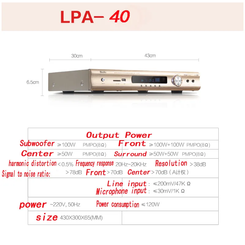 LPA-40 домашний усилитель 5,1 Профессиональный цифровой HIFI высокой мощности домашний кинотеатр Оптическое волокно коаксиальный Bluetooth усилитель