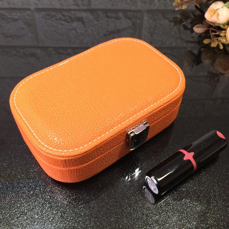 orange Корейские милые дорожные портативные ювелирные изделия Коробка Кнопка кожаные украшения коробка кольцо витрина с держателями для серег ювелирные изделия Органайзер подарки коробки - Цвет: orange