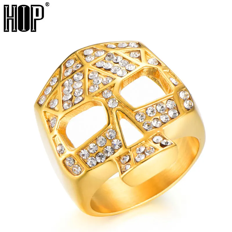 Хип хоп Золотое кольцо с черепом Iced Out Bling IP позолоченные титановые кольца из