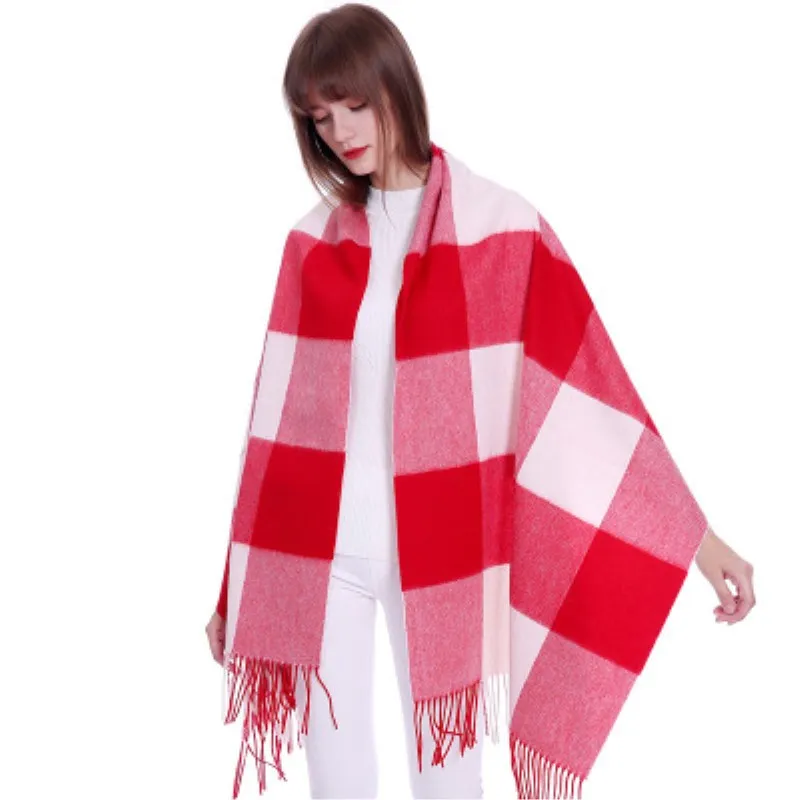 Клетчатый шарф зимний женский кашемировый платок шарфы-пончо роскошный бренд