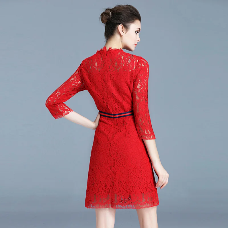 2017 г. Новейшая Весенняя Для женщин Кружево платье звезды Вышивка выдалбливают