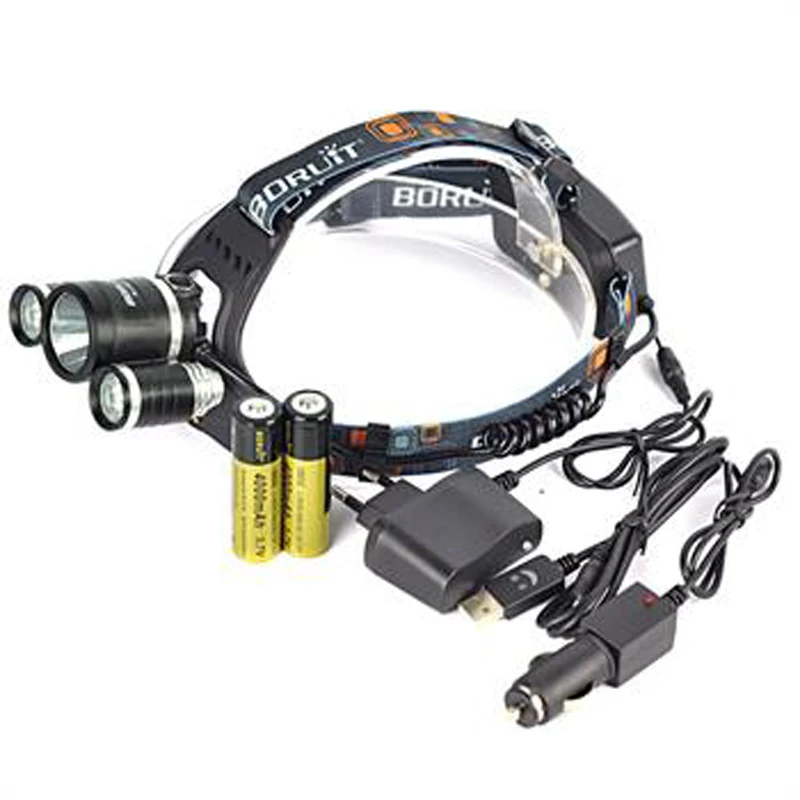 BORUIT 6000LM 3x XM L T6 светодиодный налобный фонарь + 2X 18650 зарядное устройство для