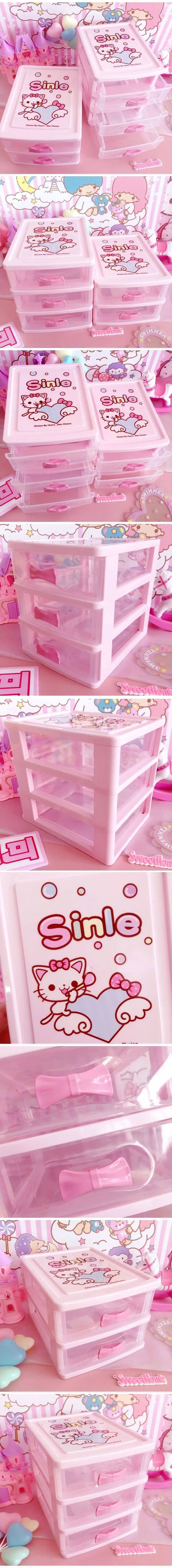 Розовый hello kitty органайзер для хранения, трехслойный ящик для офиса, Рабочий стол, KT Cat, коробка для хранения, пластиковая корзина, контейнер для макияжа, ювелирная коробка