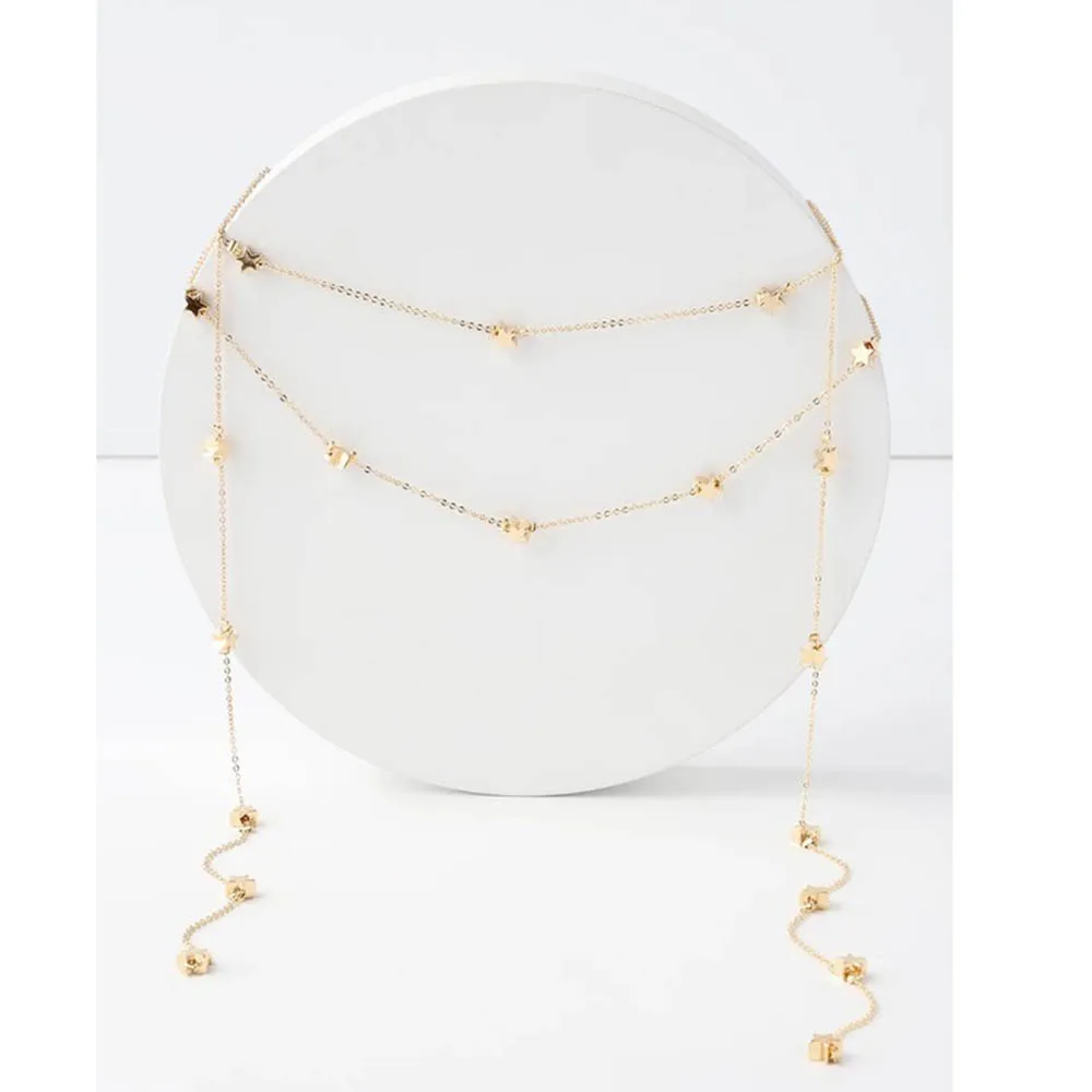 Top Quality Gold Multilayer Chain Star Choker Necklace Long Tassel Collier Layering Jewelry Accessories Bohemia 1891 | Украшения и