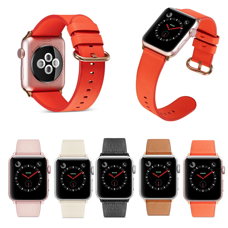 

Leather Watchband for Apple Watch Band Series 3/2/1 Colorful Bracelet 42 mm 38 mm Watch Strap Brown For iwatch 4 Band