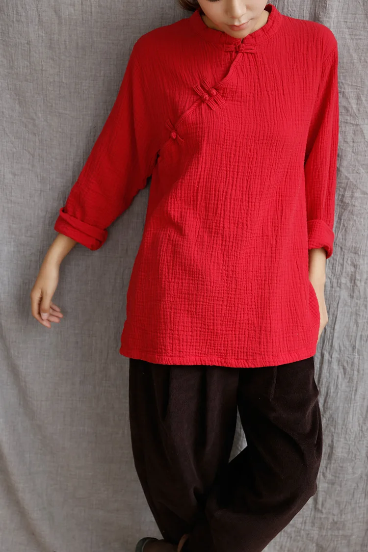 2016 Женская рубашка из хлопка весна осень красный белый цвет китайский стиль