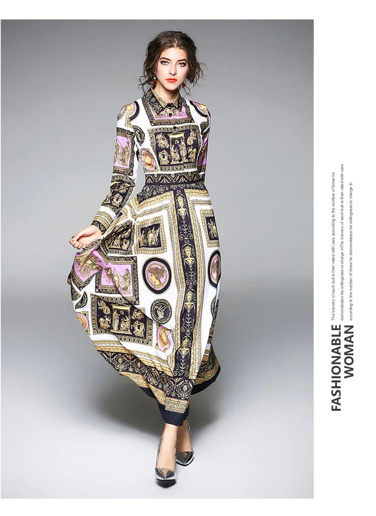 Элегантное женское подиумное Макси платье с длинным рукавом 2018 осеннее рубашка