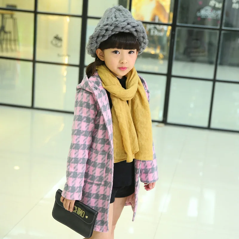 Детская верхняя одежда для девочек модная классическая клетчатая теплая