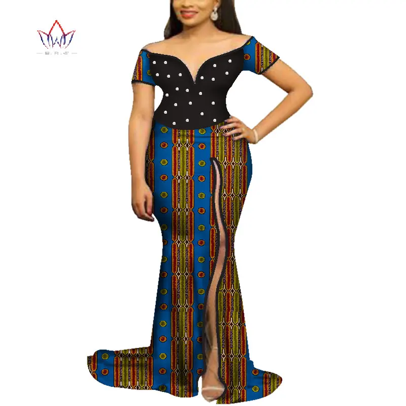 Африканские платья для женщин Bazin Riche Лоскутная восковая печать вечерние длинные