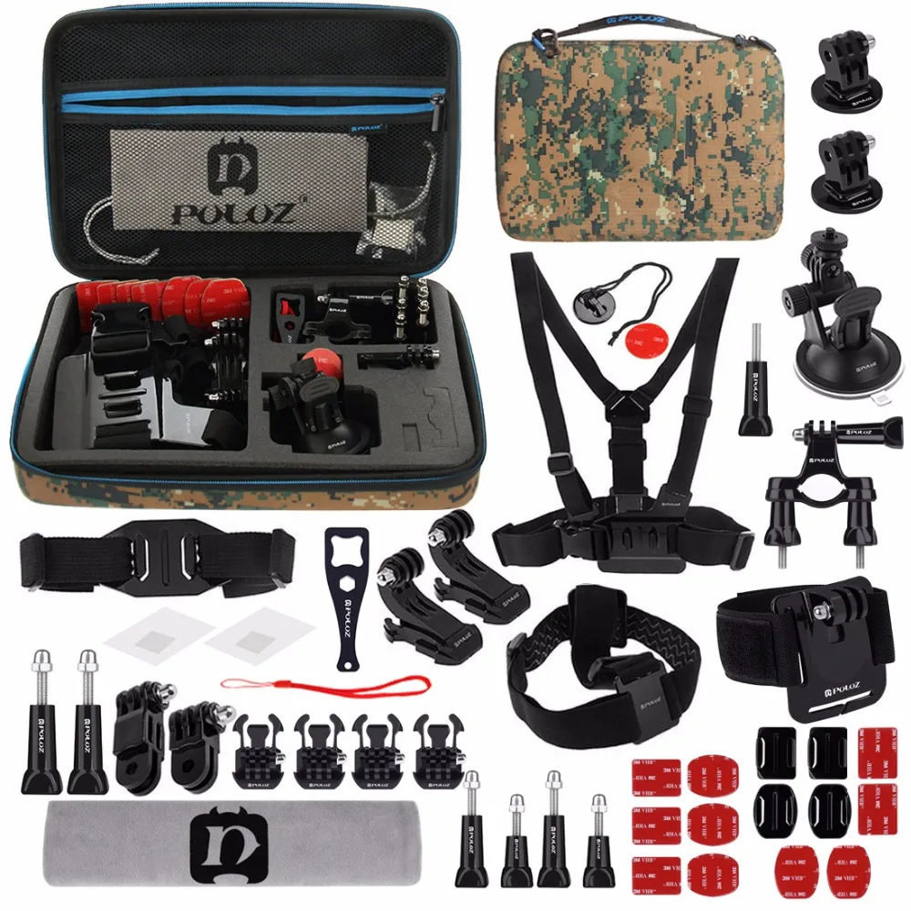 

PULUZ 45 in 1 Accessories Combo Kit with Camouflage EVA Case for GoPro HERO7/6 /5 /5 Session /4 Session /4 /3+ /3 /2 /1