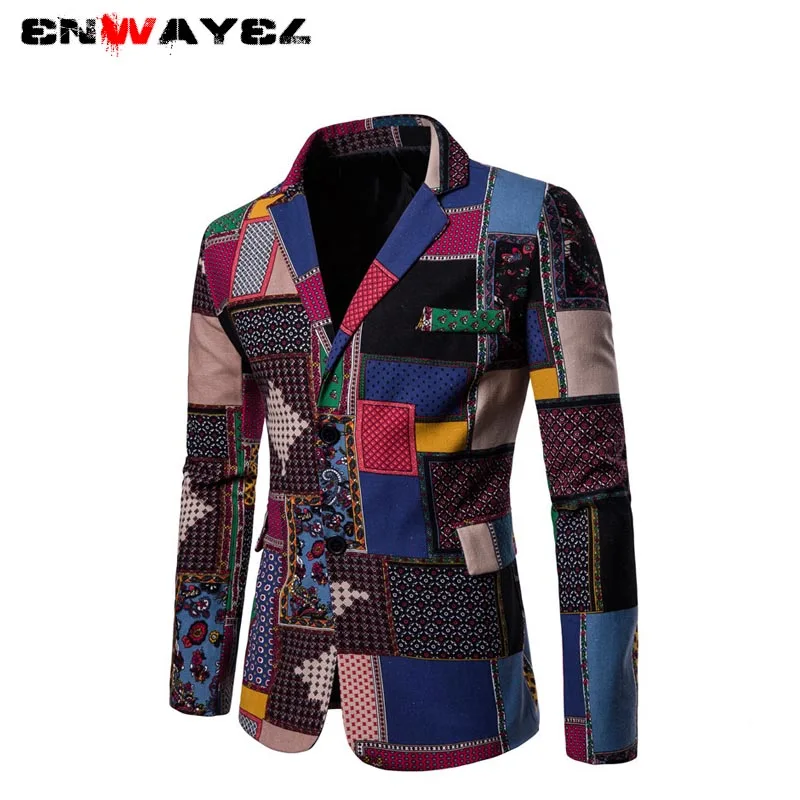 ENWAYEL 2019 Демисезонный Новый печати Slim Fit Для мужчин Блейзер Африка Национальный