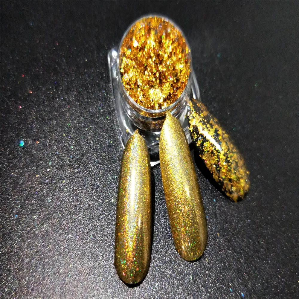 Голографические лазерные золотые хлопья зеркальный эффект пудра блестки блеск