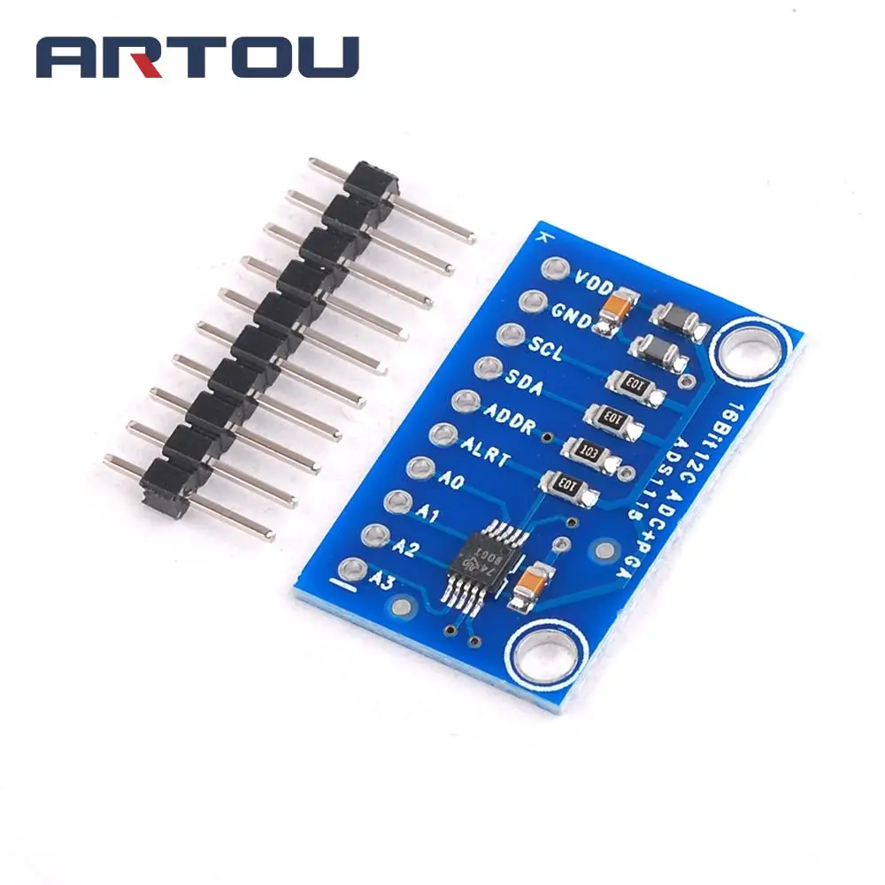 I2C ADS1115 16 бит ADC 4 канальный модуль с программируемым усилителем 2 0 В до 5 для Arduino