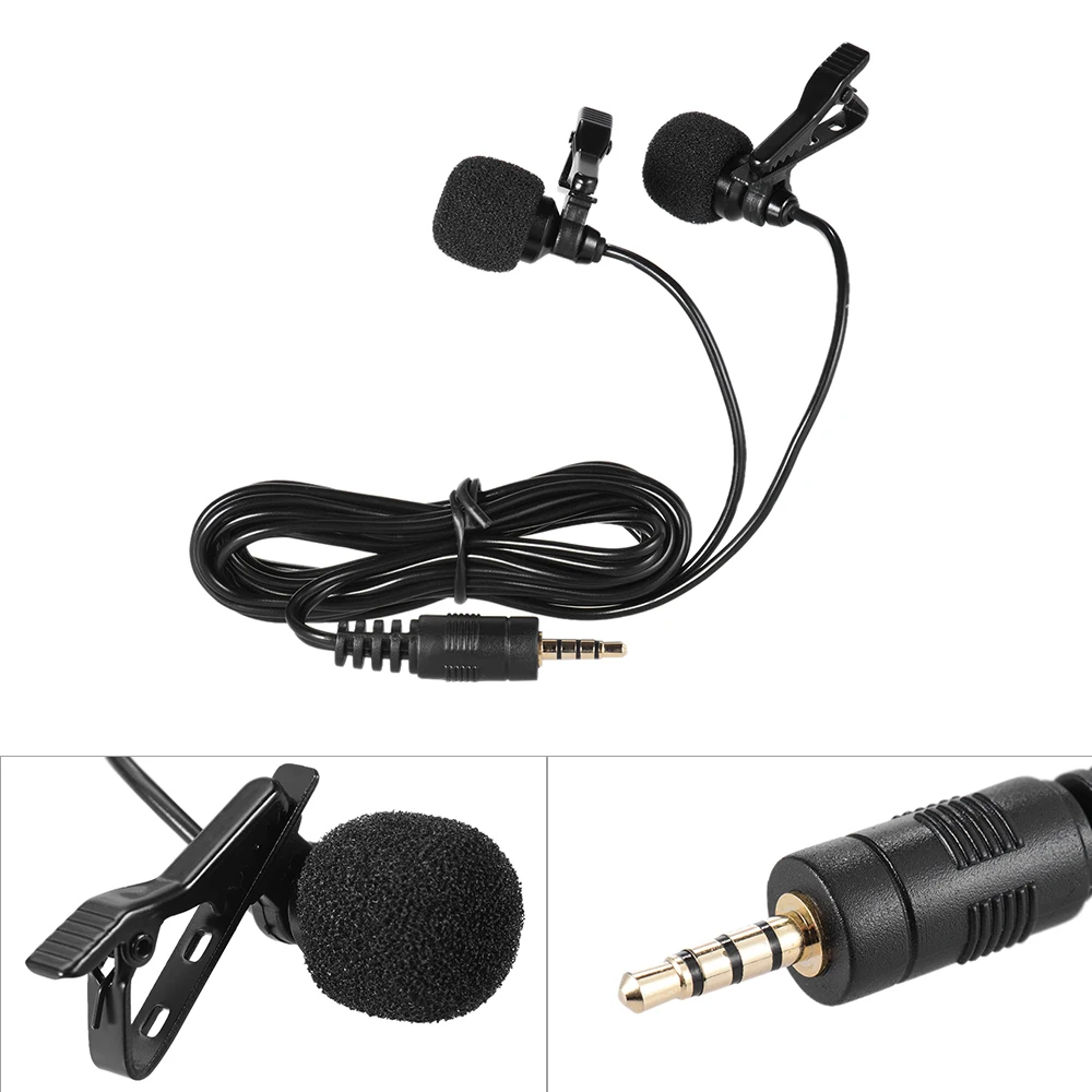 Andoer 150 см мобильный телефон микрофон мини двухголовый всенаправленный с