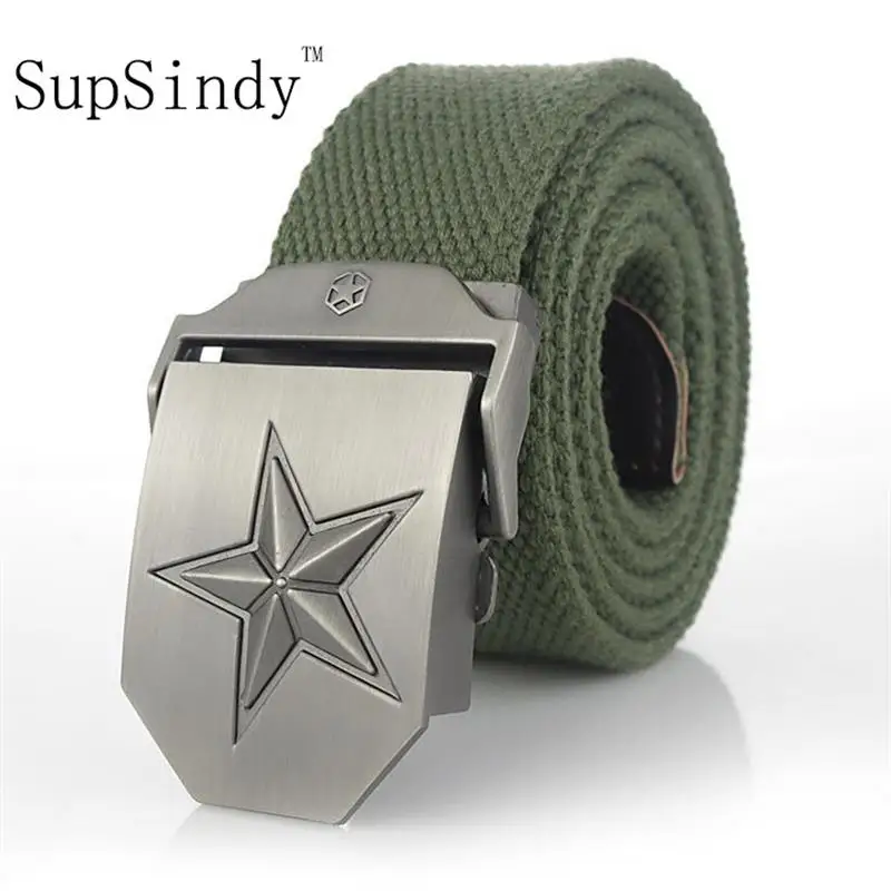 SupSindy Canvas belt luxury belt men famous brand belt Military jeans belts Three-dimensional five-pointed star Army green 120cm