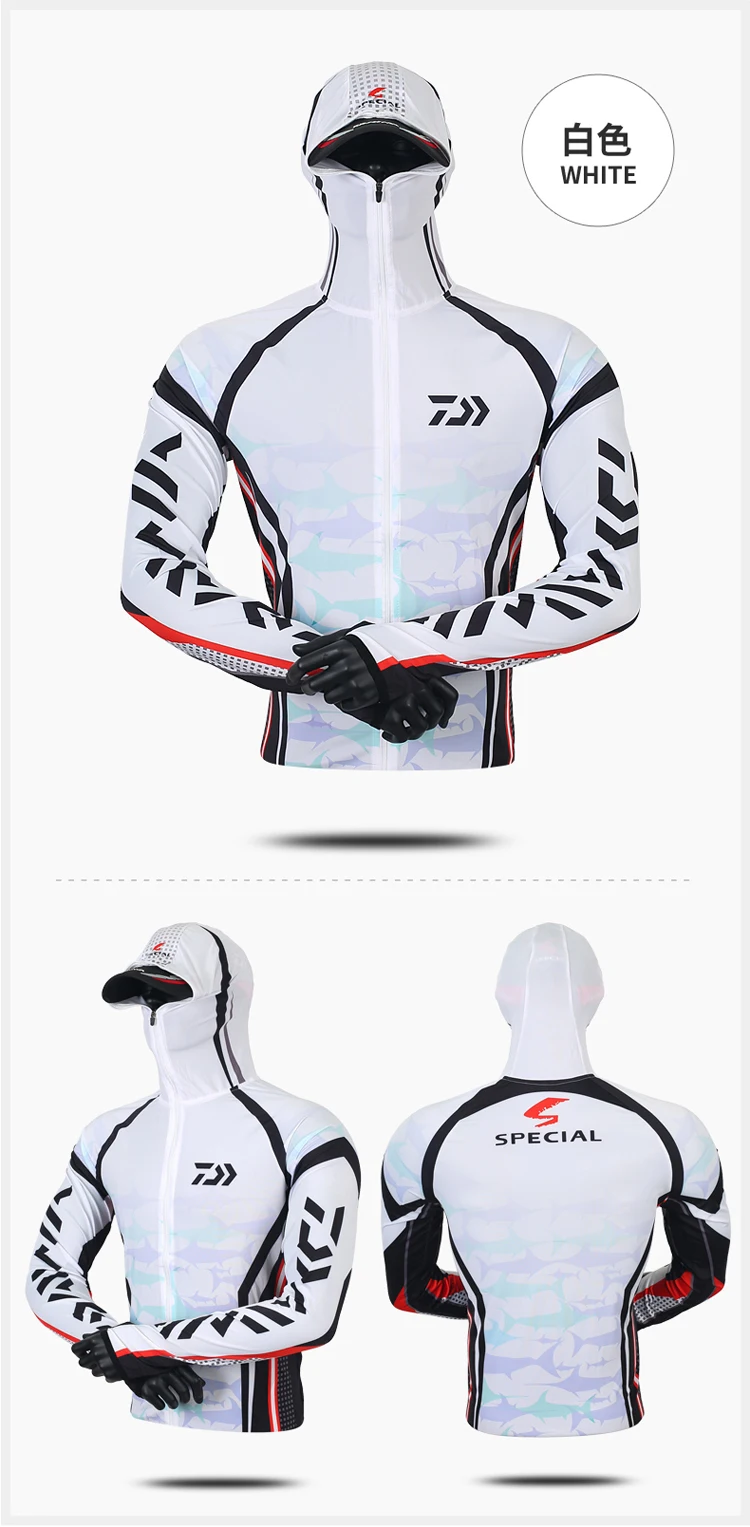 Daiwa Professional Fishing Hoodie Anti-UV Sunscreen Sun Protection Face Neck Fishing Shirt Breathable Quick Dry Fishing Clothes