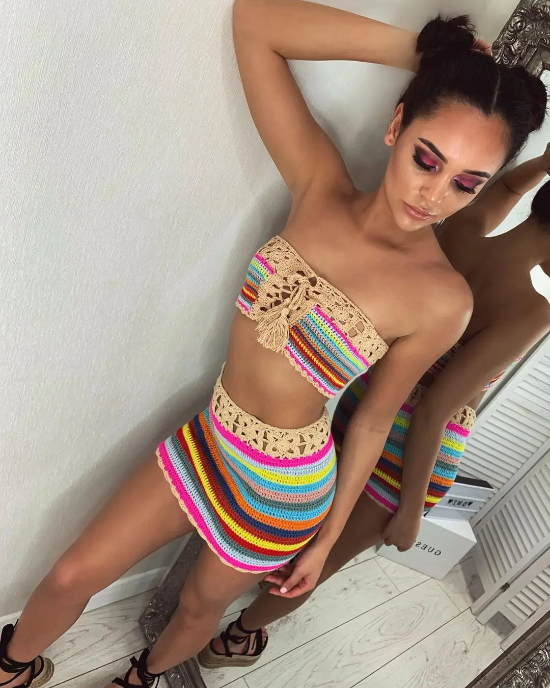 Женский комплект из 2 предметов двух пляжный костюм без рукавов с открытыми