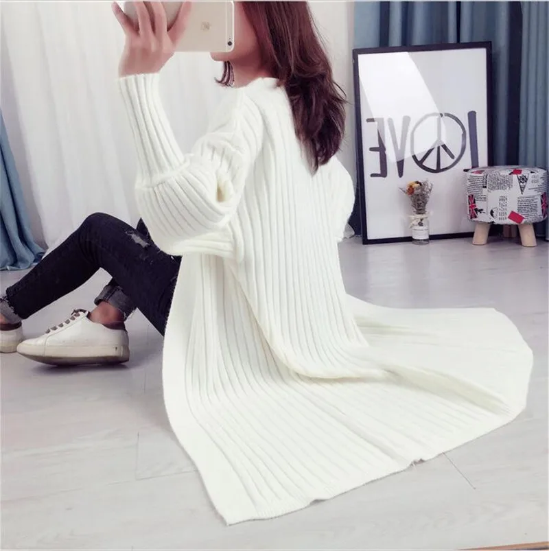 Free Size Women Autumn Long Sweater Cardigans Winter Thick Warm Solid Knitting Cardigans Puff Sleeve Slim Vestido