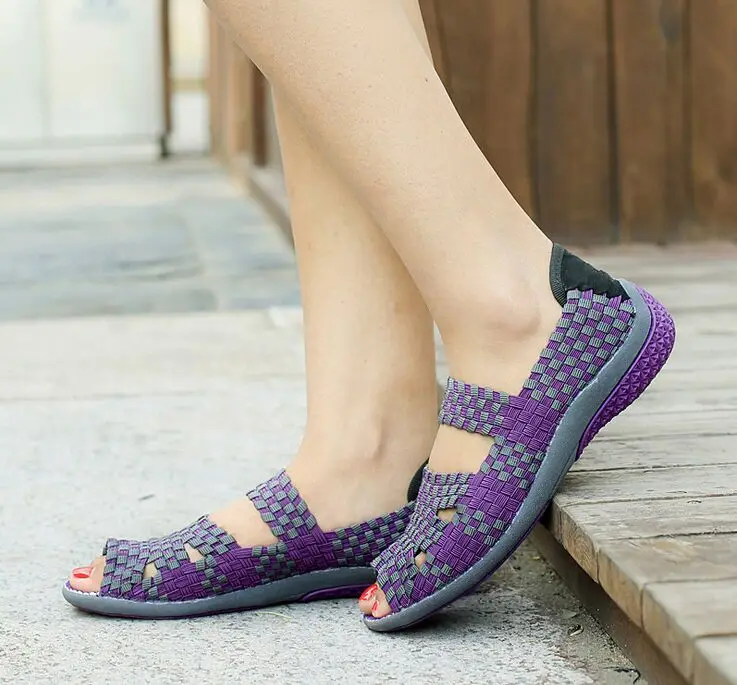 Женские тканые туфли на плоской платформе повседневные дышащие кроссовки