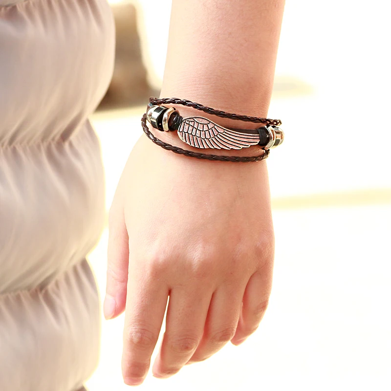 CC187 Love Fairy Angel Wing Bracelet Homme Leather Femme Woven Mens Bracelets for Women Braclet Pulsera Bijouterie | Украшения и