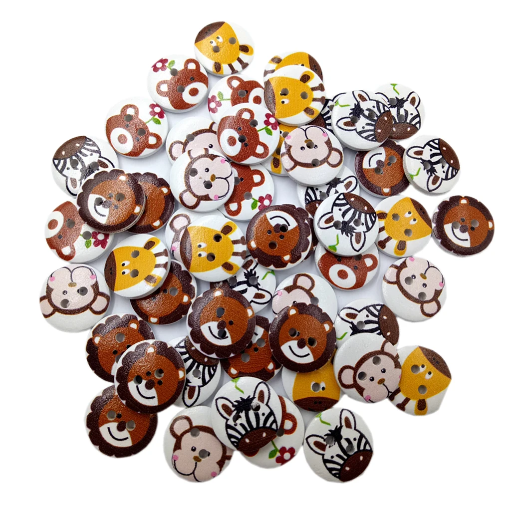 50 шт. деревянные Мультяшные кнопки разные животные дизайн для рукоделия скрапбукинга 20 мм|Пуговицы| |