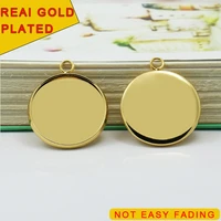 6pcs inner 25mm real gold plated not easy fading pendant blank jewelry bezel setting tray for cameo cabochons