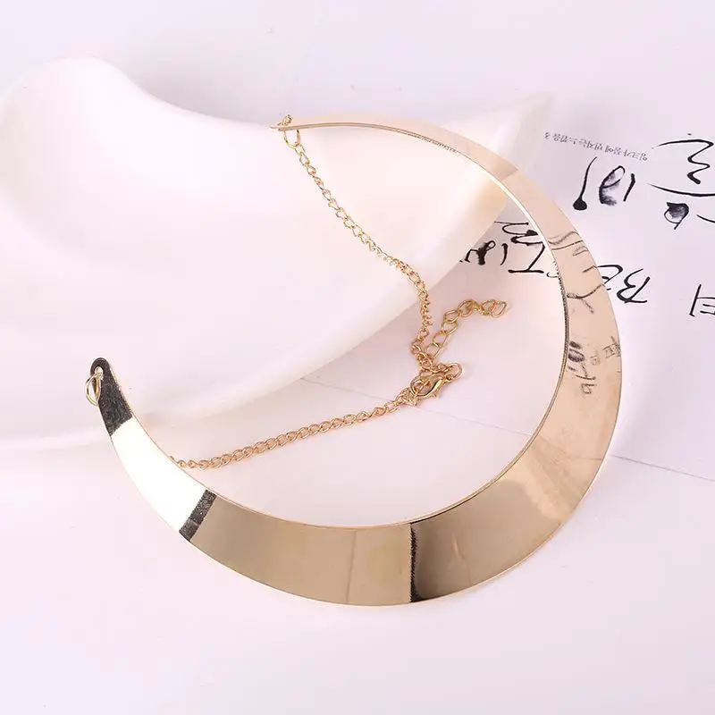 Women's Collar Choker Necklace Gold Color Punk Style Maxi Big Circle Metal Necklaces for Women Neck Wide Jewelry | Украшения и