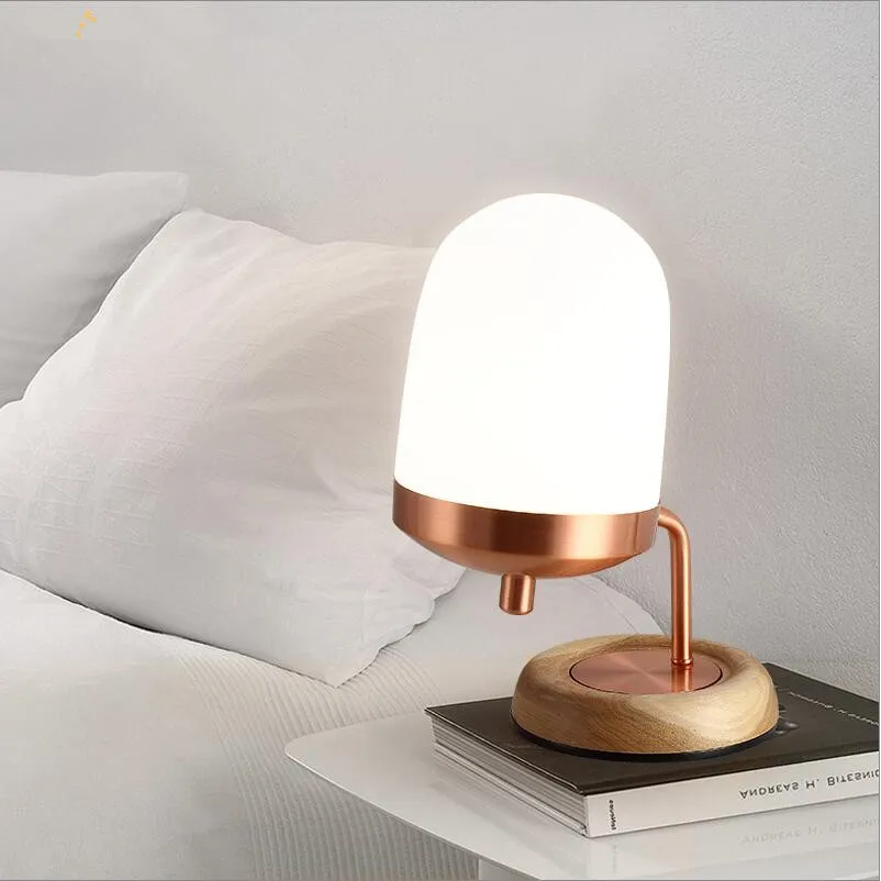 Промышленная деревянная основа медный цвет матовый белый стеклянный абажур настольная лампа E14 led EU/US