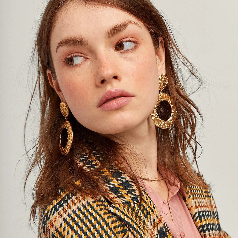 Женские серьги-подвески QiHit винтажные круглые геометрические золотые особенного