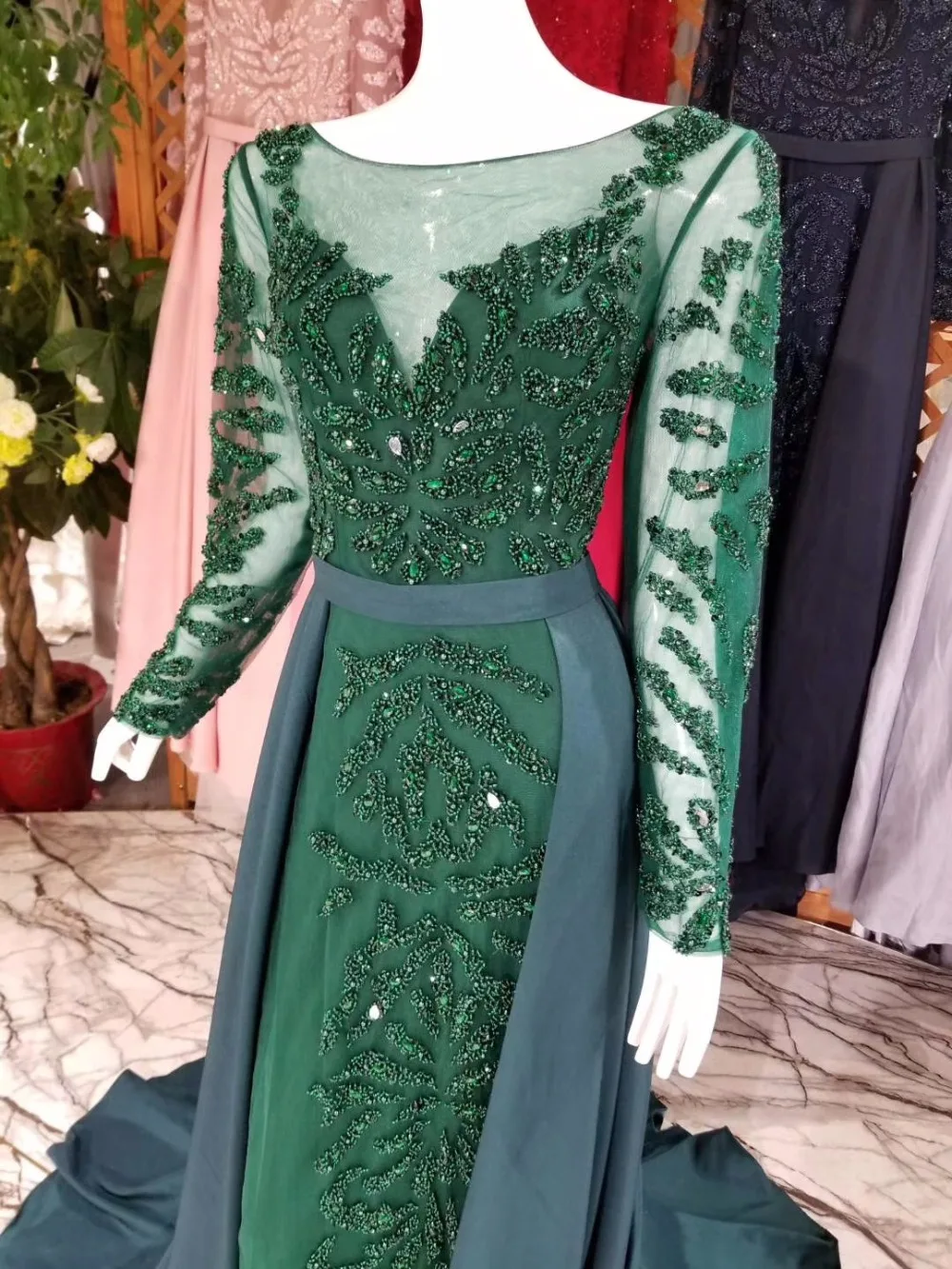 CloverBridal, высокое качество, длинные рукава, розовое, темно-синее, серебряное, красное, роскошное, с бисером, вечернее платье с длинным шлейфом