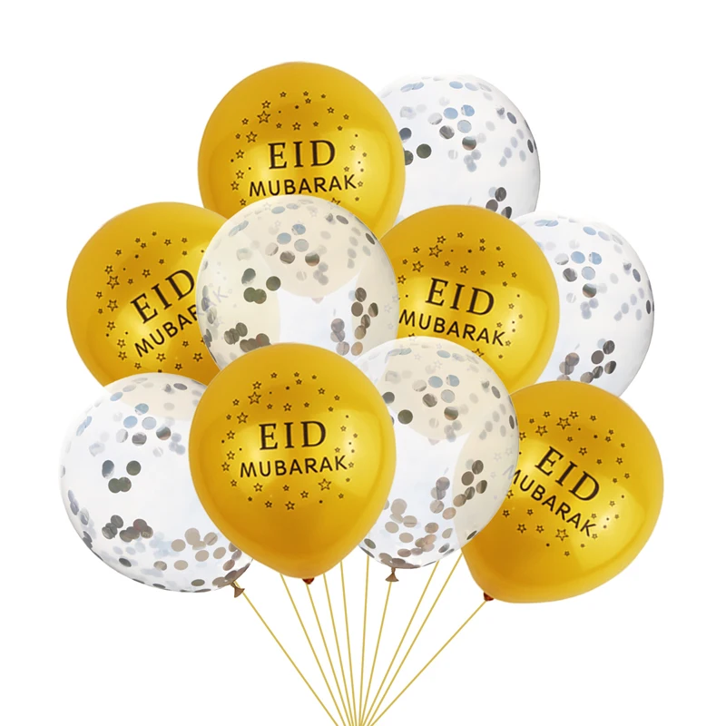 10 шт. цвета: золотистый, серебристый воздушные шары eid mubarak Исламской Год Вечерние поставки воздушный шар "Конфетти" Рамадан мусульманские праздничные украшения