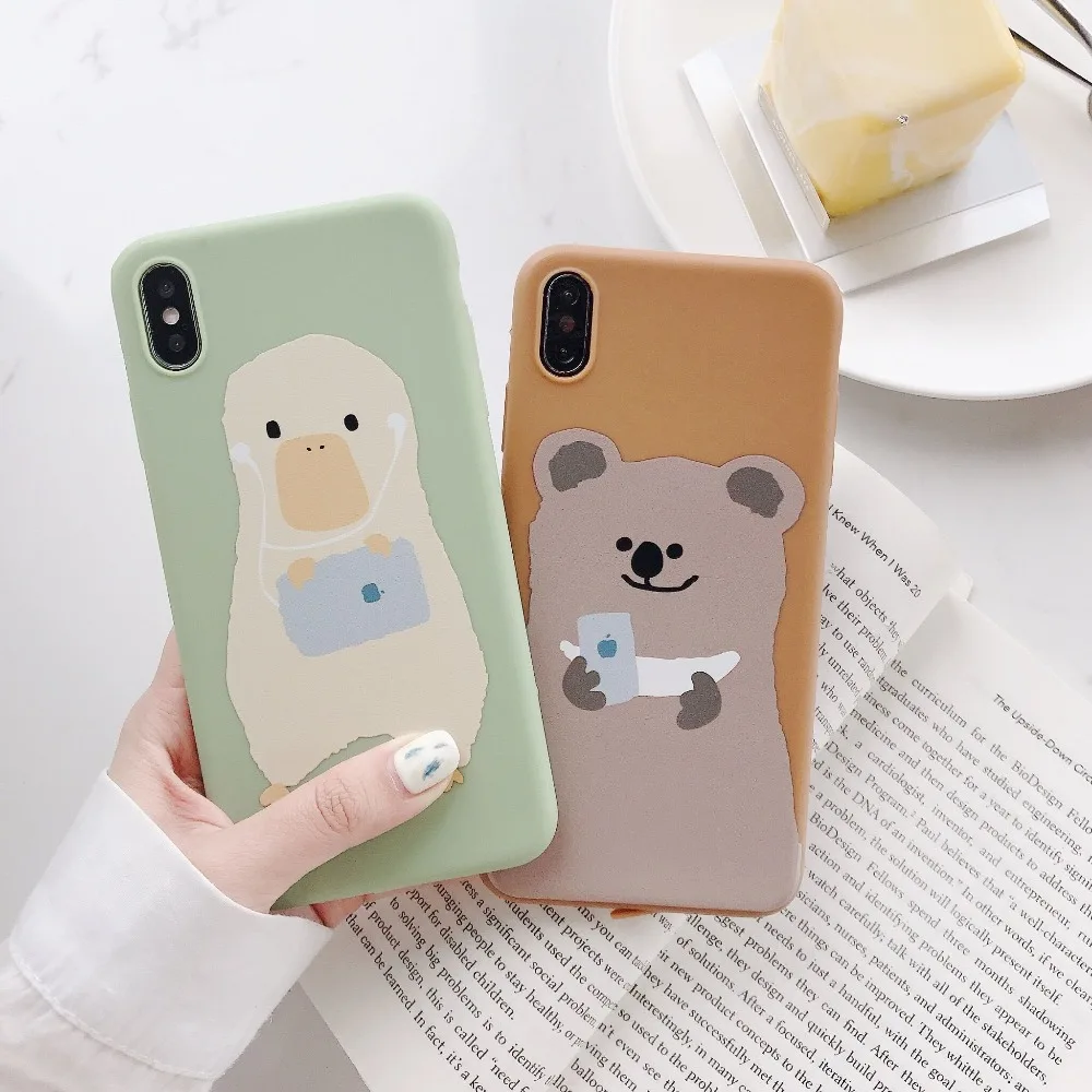 ORYKSZ Cute Cartoon Bear Matte Phone Case for Iphone X Xs Max Xr Silicon 6 6s 7plus 8 Soft TPU Back Cover Capa |